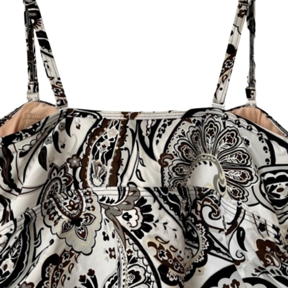 Lands' End B/W Paisley Adjustable Tankini - Black/White - 10 - Picture 7 of 9